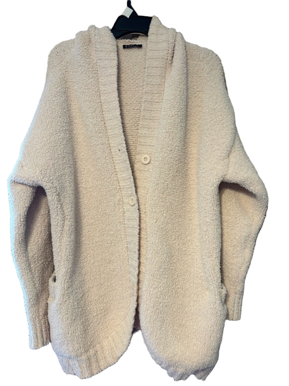 Very J Cream Plush Button-Front Cardigan